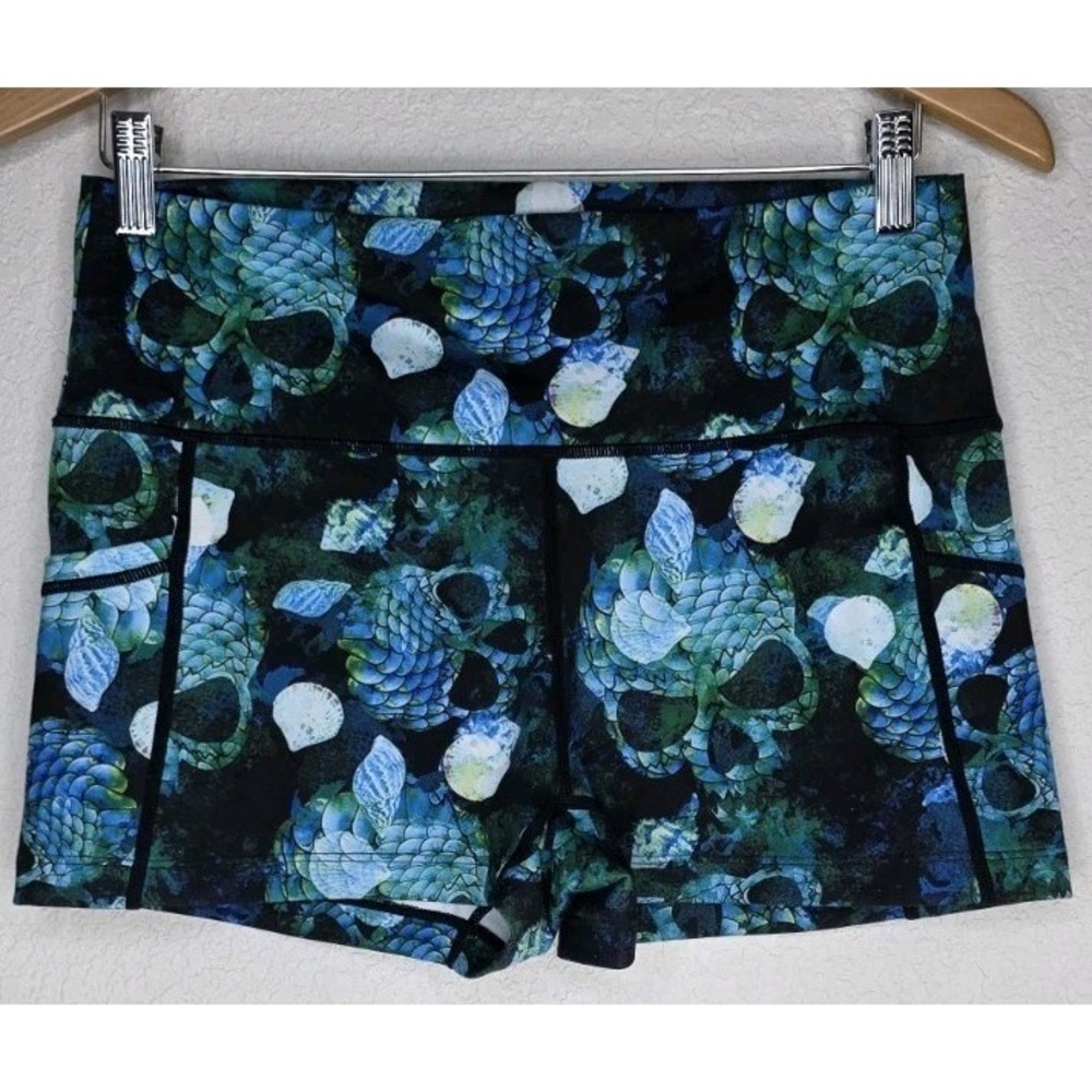 New Constantly Varied Gear Shorts M 2.5in Teal Skull Print Crossfit Gym Pockets